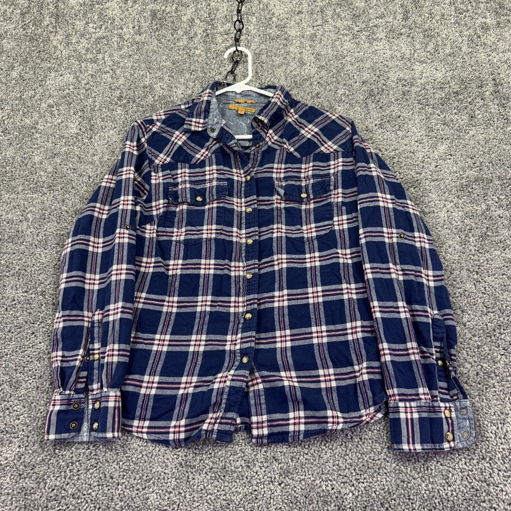 JACHS Girlfriend Shirt Womens Small Blue Plaid Flannel Long Sleeve Casual Top